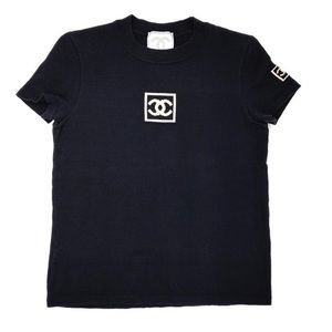 Chanel Vintage Sport Black Logo Knit Top CC